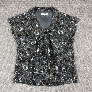 Tibi Top Womens 4 Gray Silk Paisley Cowl Neck Boho Blouse Dressy Office Career